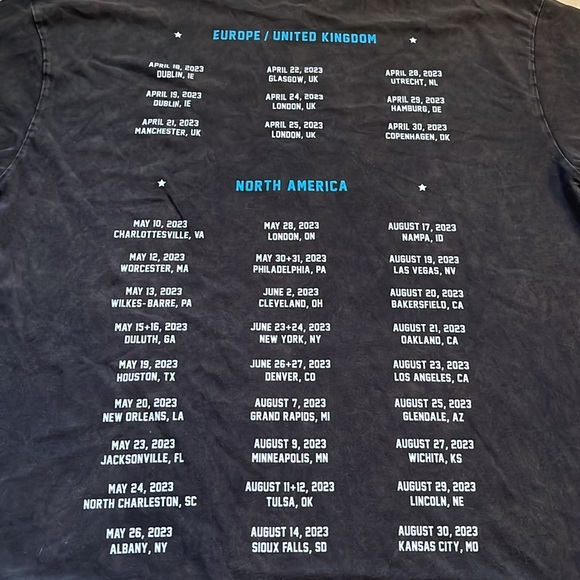 ZACH BRYAN BLUE DOT BURN BURN BURN OFFICIAL TOUR TEE 2023 - Picture 3 of 7